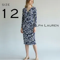 【極美品】Ralph laurenラルフローレン バティック調フローラル総柄 カシュクールジャージードレスワンピース 12 (JPN XL)ネイビー【古着】【中古】【送料無料】