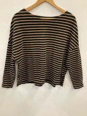 ピC129⚫︎NANO universe⚫︎ナノ　ユニバース⚫︎カットソー⚫︎長袖⚫︎ボーダー⚫︎コットン100％⚫︎両サイドスリット⚫︎sizeF⚫︎黒×茶