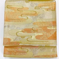 ナ212】厳選美品 ヱ霞唐草花紋 淡黄色地 気品豊かに 正絹純金糸六通