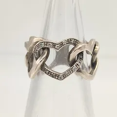 【美品】4℃　ヨンドシー　ハートデザインリング　ラインストーン　SILVER　シルバー925　8号　3.6g