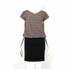 クードシャンス CdeC COUP DE CHANCE ワンピース ミニ ドッキング 半袖 レース 刺繍 S 36 グレージュ 黒 ブラック 美品