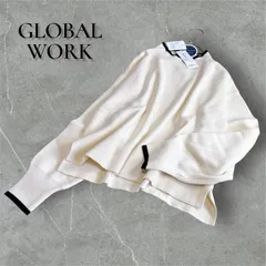 【新品/GLOBAL WORK/グローバルワーク】メルティクロップドプルオーバー ニット ホワイト マックネック バイカラー フリーサイズ とろみ 参考価格3960円