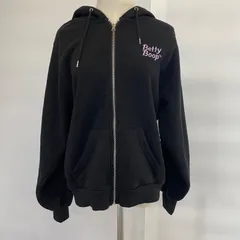 【T-78】Betty Boop ジップパーカー M ブラック 刺繍ロゴ フーディー 裏毛 カジュアル レディース