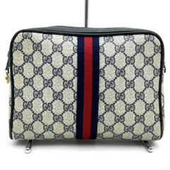 【お値下げしました！】GUCCI グッチ 27 004 998 クラッチバッグ セカンドバッグ ポーチ GGスプリーム ヴィンテージ オールドグッチ ネイビー レディース メンズ ファッション USED