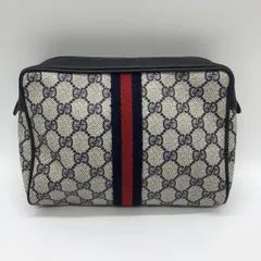 【お値下げしました！】GUCCI グッチ クラッチバッグ セカンドバッグ ポーチ GGスプリーム ヴィンテージ オールドグッチ ネイビー レディース メンズ USED