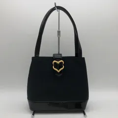 【最終値下！】YVES SAINT LAURENT サンローラン ハンドバッグ ゴールド金具 ハート ナイロン レザー ブラック レディース メンズ ファッション ヴィンテージ USED