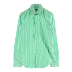RALPH LAUREN SPORT (ラルフローレン スポーツ) フロント刺繍 ストライプ長袖シャツ グリーン/ホワイト