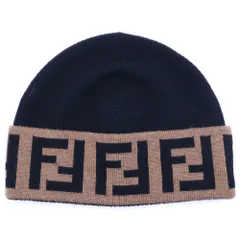 FENDI (フェンディ) FFロゴ ウールニットキャップ ブラック/ブラウン FXQ955 AMR5 F0ZC4