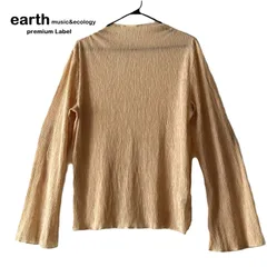 【earth music&ecology /アースミュージック＆エコロジー】シアーカットソー フレアスリーブ ブリーツ加工 長袖 ハイネック トップス インナー オレンジ系（中古）