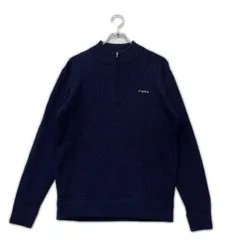 中古 メンズ フィドラ FIDRA セーター M ネイビー ハーフジップ 刺しゅうロゴ ケーブル編み