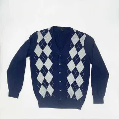 UNIQLO　ユニクロ　アーガイル柄　Vネックカーディガン　ネイビー　Ｌサイズ　〇□