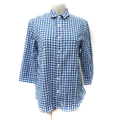 スタディオクリップ Studio Clip シャツ ブラウス ギンガムチェック 七分袖 L 青 ブルー /YI