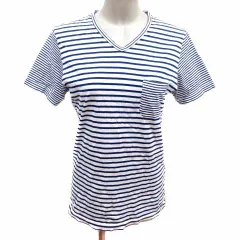 グローバルワーク GLOBAL WORK カットソー Vネック ボーダー 半袖 M 青 ブルー 白 ホワイト /YK