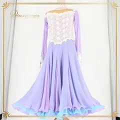 社交ダンス 衣装 スタンダード ドレス ワンピース パーティドレス パープル系 ブルー系 ホワイト系 U:NA ユーナ レース 長袖 ラインストーン 洗練 花柄 ボリューム 優雅 動き 伸縮性 ポリエステル レーヨン ナイロン