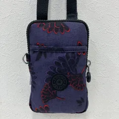9684　KIPLING　キプリング　ショルダーバッグ　スマホショルダーバッグ　小さめ　ミニ　パープル　紫　花柄　ブラック　黒　レディース　軽量　カジュアル　シンプル