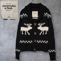 アバクロンビー&フィッチ カウチン ニット カーディガン トナカイ 黒 S Abercrombie Fitch ノルディックのサムネイル