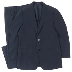 美品△ARMANI COLLEZIONI アルマーニコレッツォーニ M LINE ウール シルク ストライプ織柄 シングルジャケット パンツ スーツ セットアップ ネイビー 44 ブルガリア製 正規品 メンズ