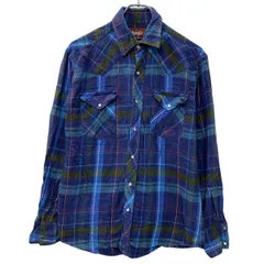 Wrangler 長袖 ウエスタンシャツ M ブルー マルチカラー ラングラー スナップボタン 胸ポケット ネルシャツ チェック柄 秋物 a802-5599