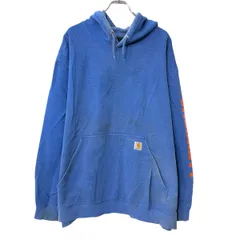 Carhartt ロゴスウェット パーカー 3XL ブルー カーハート フーディー プルオーバー スリーブプリント トップス 秋物 a802-5624