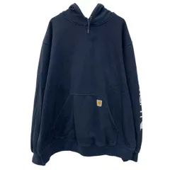 carhartt プリントスウェット パーカー 2XL ネイビー カーハート プルオーバー アームプリント フーディー スウェット 秋物 a802-5637