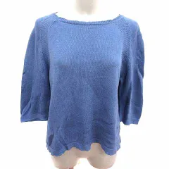 ヒューマンウーマン HUMAN WOMAN ニット カットソー ボートネック 七分袖 M 青 ブルー /YK