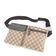 美品 グッチ GGキャンバス 28566 レザー 2WAY ボディバッグ ウエストポーチ ショルダー ブラウン メンズ レディース EWM DN1-3【中古】