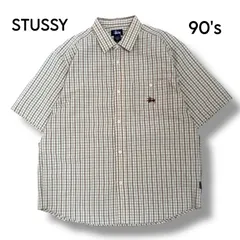 【STUSSY】90's ワンポイント刺繍 チェック半袖シャツ L