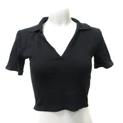 ザラ ZARA カットソー オープンカラー 半袖 黒 ブラック /YI