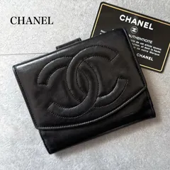 極美品 CHANEL シャネル デカココ Wホック ラムレザー 二つ折り財布 コンパクトウォレット ブラック 黒 ココマーク　a11