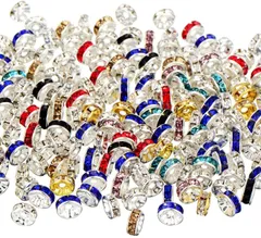 200個 ロンデル ビーズ ラインストーン キラキラ ジュエリー用 平型 スペーサービーズ ブレスレット 手作り用 アクセサリーパーツ