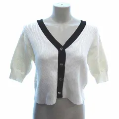 ワンアフター アナザー ナイスクラップ one after another NICE CLAUP カーディガン ニット Vネック 五分袖 F 白 ホワイト 黒 ブラック /YK