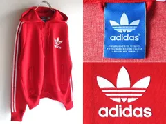 未使用 adidas originals アディダス オリジナルス ADI HOODED FLOC トレフォイルロゴ ジャージ パーカー ジャケット O XL レッド 赤 白
