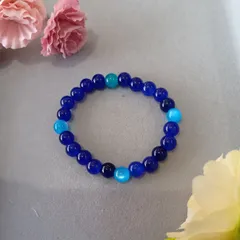 ハンドメイドビーズブレスレット／ダークブルー×ライトブルー／16cm／ユニセックス