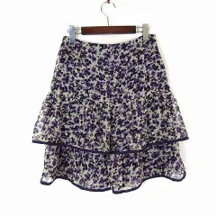 エムズグレイシー M'S GRACY スカート ティアードフリル 花柄 シフォン シアー L 40 紫 ラベンダー ベージュ