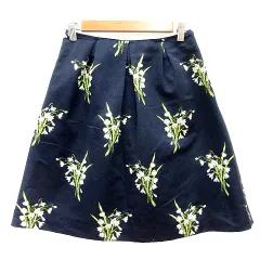 マッキントッシュフィロソフィー MACKINTOSH PHILOSOPHY フレアスカート ひざ丈 花柄 36 S 紺 ネイビー /MN