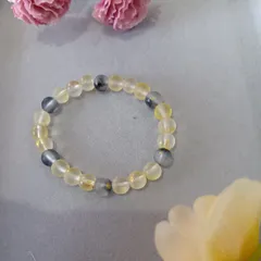 ハンドメイドビーズブレスレット／イエロー×ホワイト×グレー×ゴールドラメ／16cm／レディース