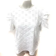 ザラ ZARA ニット カットソー Uネック 半袖 総柄 M 白 ホワイト /RT