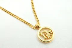 クリスチャン ディオール ヴィンテージ ネックレス ロゴ サークルトップ ラウンド 丸型 金 ゴールド Christian Dior 5139j