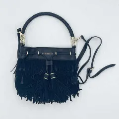 TED BAKER　テッドベイカー　レザーフリンジミニバケットバッグ　ブラック　□□☆