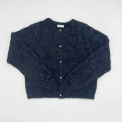 acro　アクロ　パールボタン付きラメフェザーニットカーディガン　ブラック　フリーサイズ　◇〇