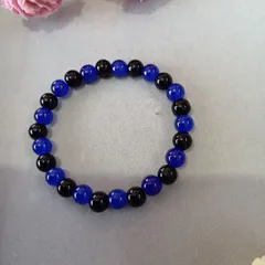 ハンドメイドビーズブレスレット／ブラック×ブルー／17cm／ユニセックス