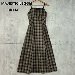 美品 MAJESTIC LEGON マジェスティックレゴン キャミワンピース ロングワンピース チェック柄 ブラウン系 フレアシルエット バックシャーリング リボン 裏地あり Ｍサイズ 1052060160R-1 シティヒル フェミニン ★ ■◆