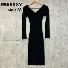 美品 RESEXXY リゼクシー ブラック フロントクロス カシュクール ニットワンピース ロングワンピース マキシワンピース タイトシルエット Vネック 長袖 伸縮性あり 裏地なし 無地 152140329101-08 レーヨン混 リブニット ★ ◆■