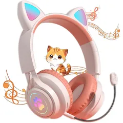 【新品】 ねこみみ ヘッドホン 取り外し可能マイク付き リアルタイムイヤニモ 暗記と学習に最適 ワイヤレスヘッドホン 有線 無線 両用 子供用 ワイヤレスヘッドフォン ヘッドセット マイク内蔵 ハンズフリー通話 ブルートゥースヘッドフォン RGBライトキラ 0