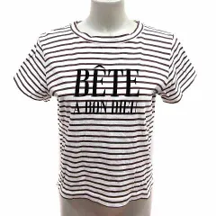 ワンアフター アナザー ナイスクラップ one after another NICE CLAUP Tシャツ カットソー クルーネック ロゴプリント ボーダー 半袖 F 白 ホワイト 茶 ブラウン /YK