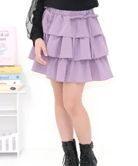 Bee【♪クーポン利用で20％OFF♪】フリルリボンスカート◇ラベンダー×3段フリル◇子供服 キッズ 女の子 無地 シンプル 100 110 120 130 140 150