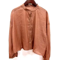 ジュノア JUNOAH シャツ ブラウス ノーカラー 長袖 M 茶 ブラウン /RT