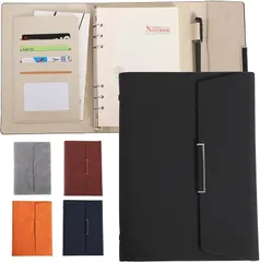 fogman システム手帳 A5 6穴 リング ノート PUレザー 三つ折り 薄型 リフィル付き (ブラック,  A5)