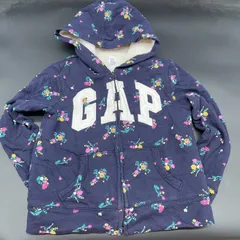 【Y-78】GAP KIDS パーカー L(10) ネイビー 花柄 裏ボア フード付き ジップアップ 防寒 秋冬 女の子 カジュアル