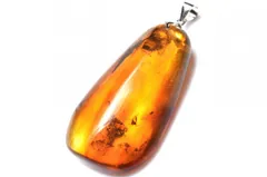 【１点物】シルバー925◇ロシア産 虫入り琥珀アンバー　40x22mm　ドロップ ペンダントトップ パワーストーン 天然石 _PC9624